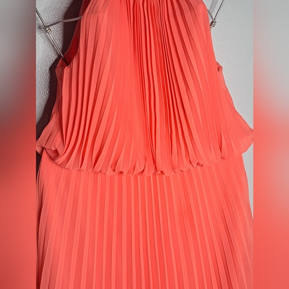 Dress Barn Halter Hardware Neck Pleated Coral Maxi Dress Sz 14 - Picture 4 of 13